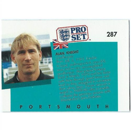 1990/1991 Pro Set Footbal - #287 - Alan Knight