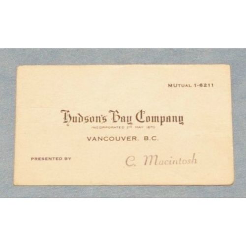 Hudson's Bay Company Vancouver BC vintage used business card