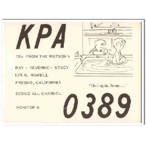 kpa-0389 ray watson fresno calif 1960s cb qsl card vintage postcard
