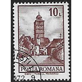 Romania Mi 3097: 10 L. purple-brown Definitive Stamp: City Hall Tower, Sibiu