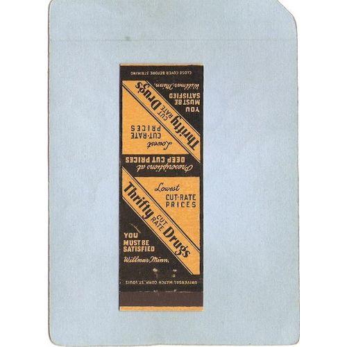 MN Willmar Matchcover Thrifty Cut Rate Drugs state_box5~160