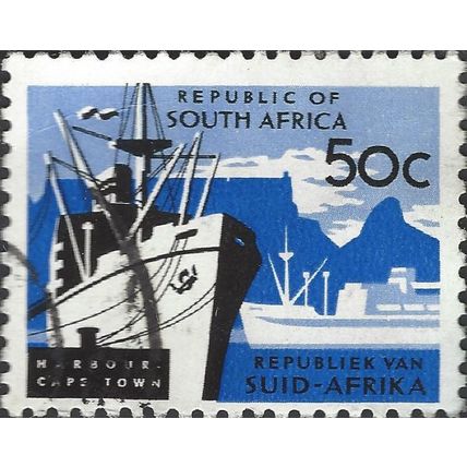 SOUTH AFRICA, SHIPS, Cape Town Harbour, blue 1961, 50c