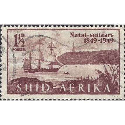 SOUTH AFRICA, SHIP, Wanderer enters Durban, afrik., lilac-brown 1949, 1½d