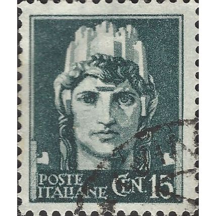 ITALY, Italy, crowned with fortification, blue-black 1929, 15c