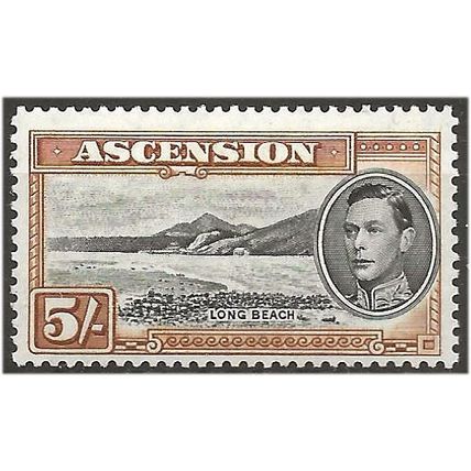 Ascension Island 1944 SG46a 5/- Black & Yellow-Brown Perf 13 Mounted Mint . .. .