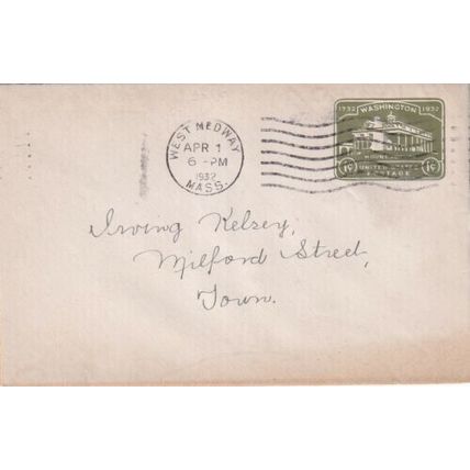 United States 1932 West Medway MASS local Cover West Midway cancel written VGC