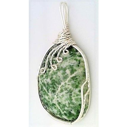 Mariposite Silver Copper Wire Wrap Gemstone Pendant 11