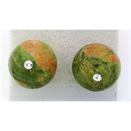 Unakite Crystal 10mm Gemstone Stud Earrings