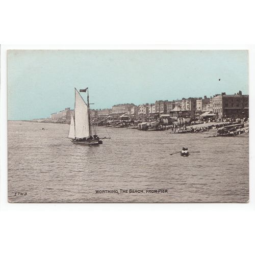 The Beach from the Pier Worthing Postcard West Sussex Dainty Series
