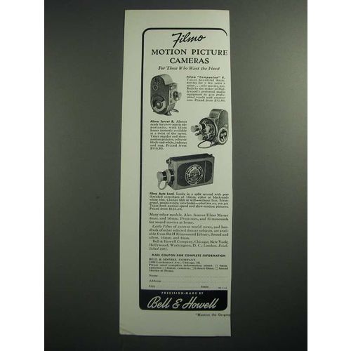 1942 Bell & Howell Movie Camera Ad - Filmo Companion 8, Filmo Turret 8