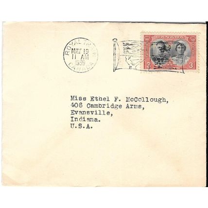 Canada Royal Train Visit May 24, 1939 11 AM, English Flag Slogan Cancel Winnipeg