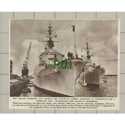 (4317) Two Italian Warships San Giorgio & Indomito Portsmouth Greenwich - 1961