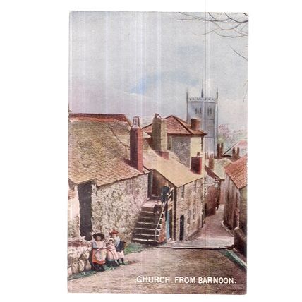 CHURCH FROM BARNOON, St IVES, unused antique postcard by S Hildesheimer & Co =