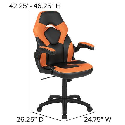 Red Gaming Desk and Orange/Black Racing Chair Set Cup Holder Headphone Hook