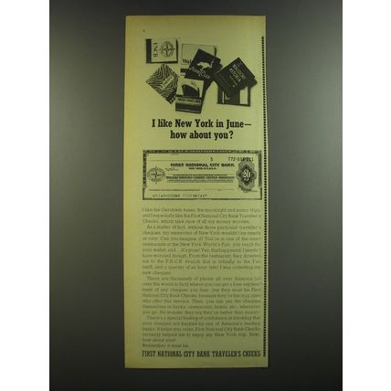 1964 First National City Bank Traveler's Checks Ad - I like New York in June