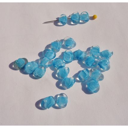 24 Vintage Blue Givre Twist Glass Beads Oblong 9-12mm Crafting Jewelry bd085