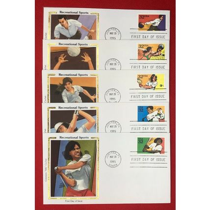 ZAYIX - 1995 US Colorano FDC # 2961-65 Recreational Sports - Tennis Golf Bowling