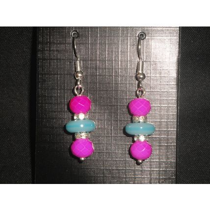 Hot pink & turquoise with clear crystals earrings