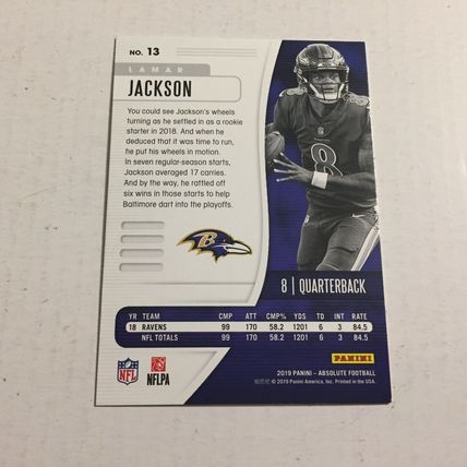 2019 Panini Absolute Football Baltimore Ravens Lamar Jackson Green Parallel Card
