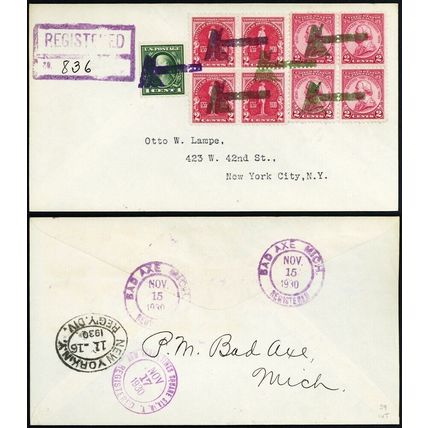 Bad Axe Fancy Cancel on New York Cover Extremely RARE - Stuart Katz