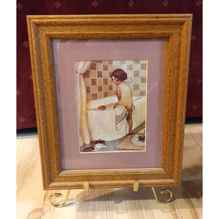 Framed & Matted Kimberly Enterprises, Inc. Vintage Tile Artwork Girl in Bathroom