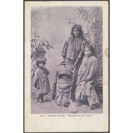 Apache Family, Papoose in its Cradle, c.1905 - Postcard