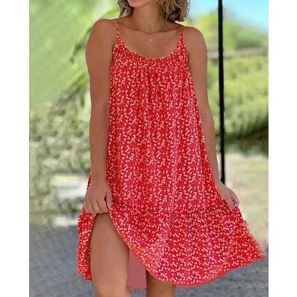 Floral Dress Womens Holiday Sleeveless Summer Sundress UK Plus Size Swing Ladies