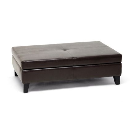 Black / Brown Leather Cocktail Storage Ottoman Rectangle Wide Bench Coffee Table