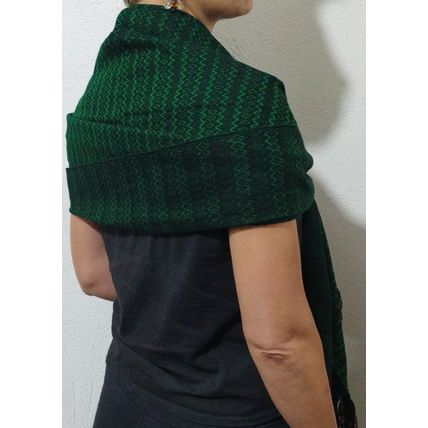Elegant-Ultra-Soft-Lightweight **BLACK-GREEN** Traditional Rebozo Shawl Mexico