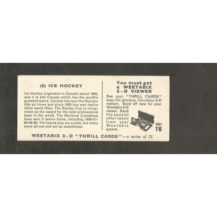 Weetabix 3D Cards 1960 Thrill #8 Ice Hockey