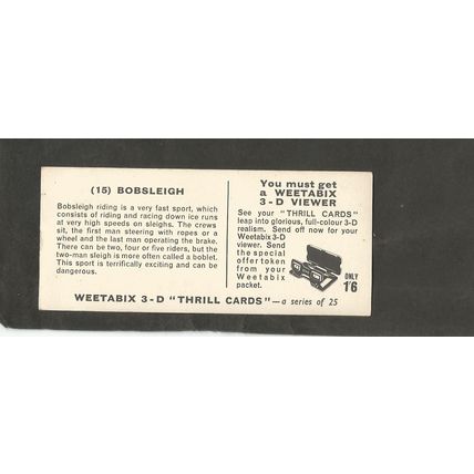 Weetabix 3D Cards 1960 Thrill #15 Bobsleigh