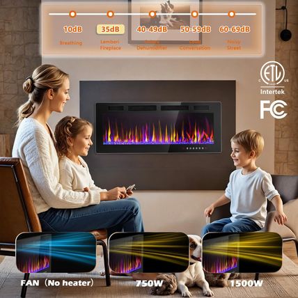 LEMBERI 72 Inch Electric Fireplace Recessed and Wall Mounted,750/1500W Fireplace