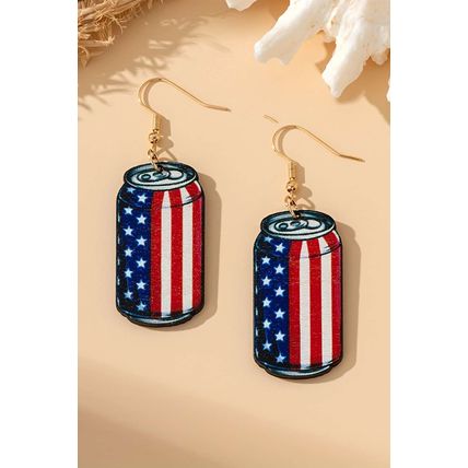 Fiery Red Flag Drink Can Pendant Hook Earrings