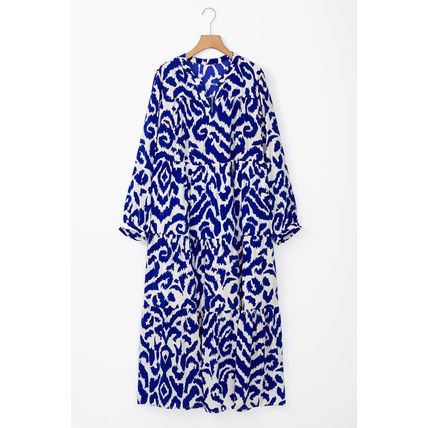 Blue Western Abstract Geometric Printed Maxi Dress