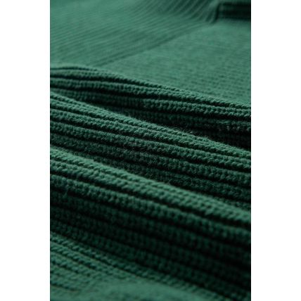 Blackish Green Textured Knit Crewneck Lantern Sleeve Sweater