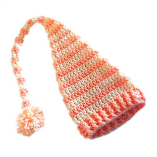 Baby long tail elf hat #BH001 crochet cream and pink 0-3 months