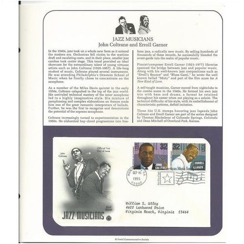 JAZZ MUSICIANS : Coltane / Garner ' OFFICIAL FIRST DAY of ISSUE ' (1995)