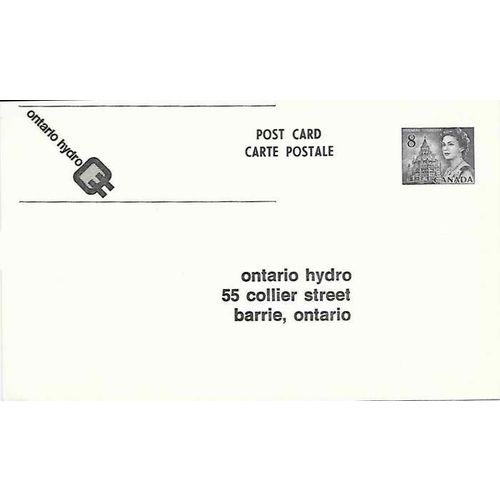 Canada. #P106b Postal Card MINT CENTENNIAL Ontario Hydro Barrie ONT