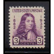 724 3c William Penn Just Clears MNH O3583