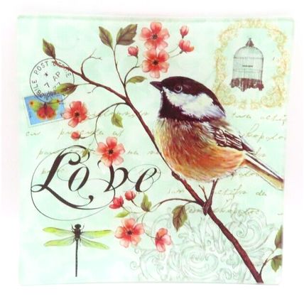 Black Capped Chickadee Bird Carte Postal Love Glass Trinket Plate Gift Home