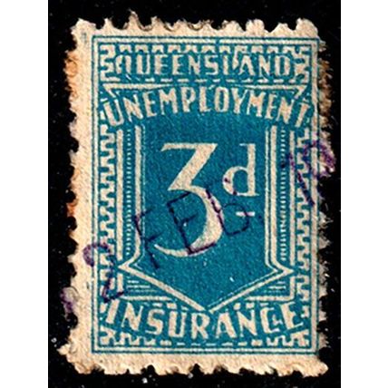 Australia QLD 1923 Numeral Unemployment Insurance3d Used Stamp