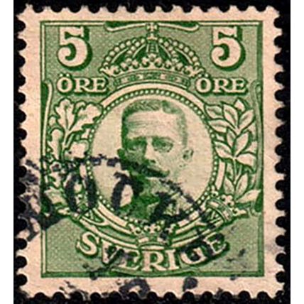 Sverige Sweden 1911 King Gustaf V 5ore Used Stamp.