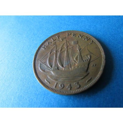 1943 GEORGE VI HALFPENNY - COIN -2 FREE POST. AAY