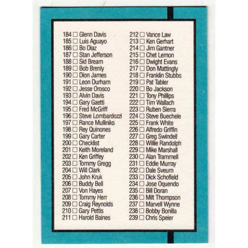1988 Donruss Baseball Checklist unmarked card #200