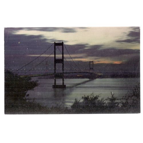 THE SEVERN BRIDGE BY NIGHT unused vintage postcard .. =
