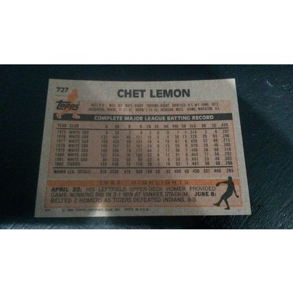 1983 Topps Card # 727 Chet Lemon Very Good-Excellent (4) Detroit Tigers