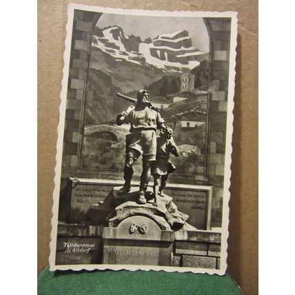 WILLIAM TELL STATUE, ALTDORF, SWITZERLAND unused vintage postcard RP =