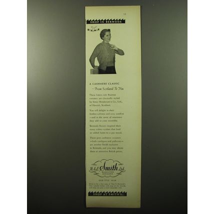 1950 H.A.E. Smith Braemar Sweaters Ad - A Cashmere Classic