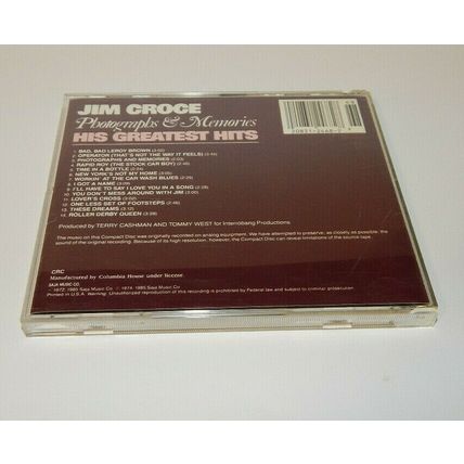 Jim Croce Photographs & Memories His Greatest Hits Music CD 1985 Saja Music