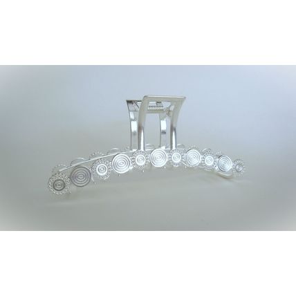 Long silver metal circles hair claw clip for medium thick hair